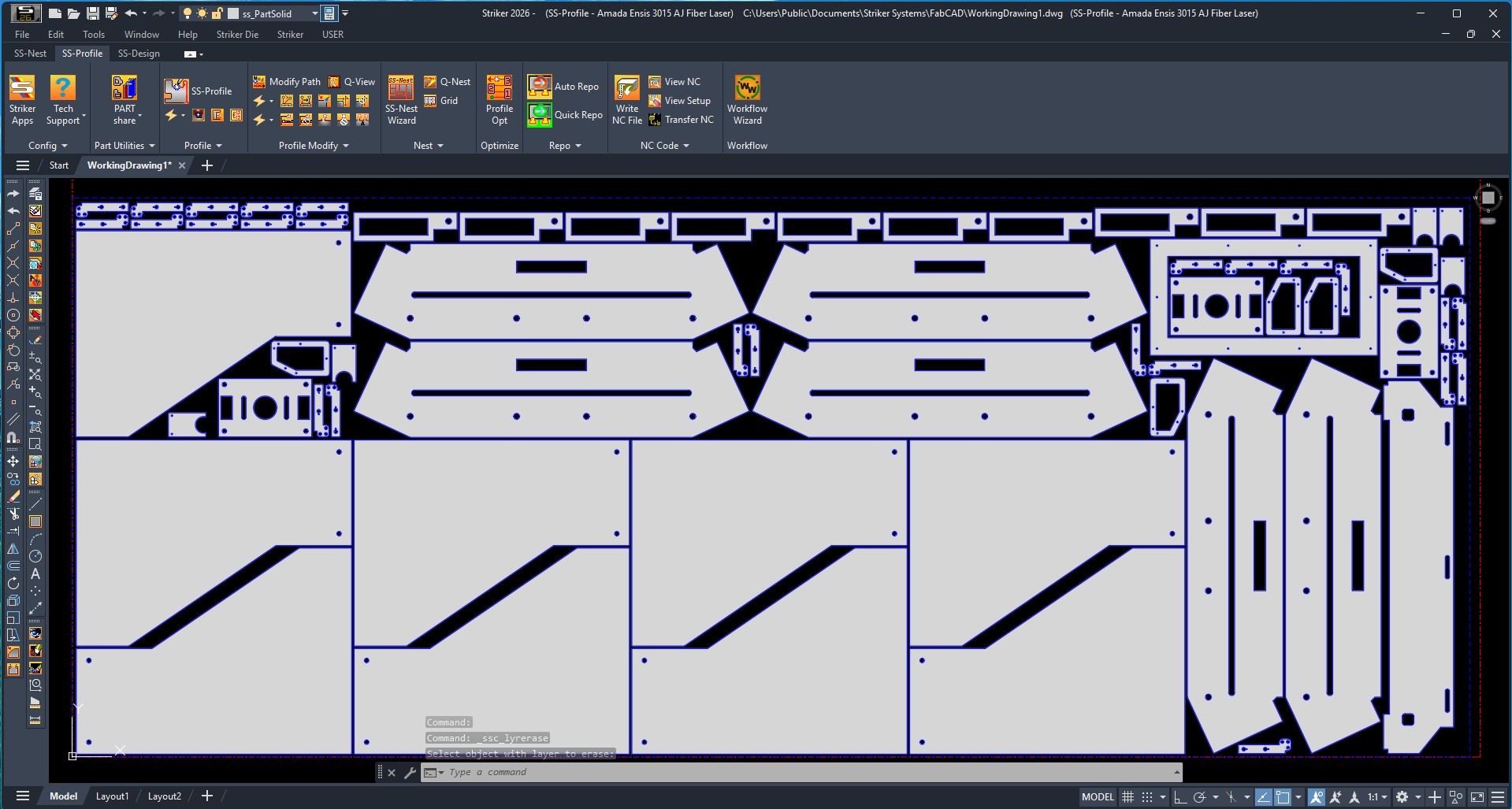 SS-NEST nesting software interface showing an optimized sheet layout